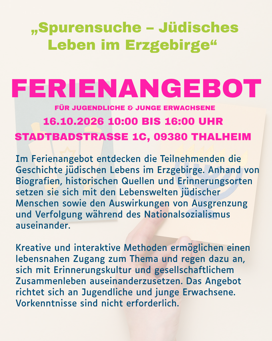 Bild zeigt Text zu der Veranstaltung, Spurensuche Ferienangebot 16.10.